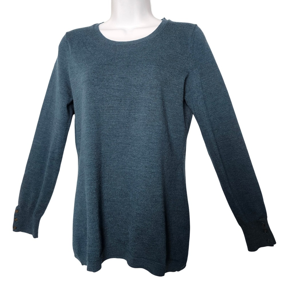 Banana Republic Womens Merino Wool Blend Sweater Medium Teal Blue Classic Office
